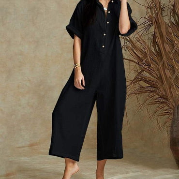 VONDA Women Jumpsuits 2021 Summer Sexy Short Sleeve Rompers Wide Leg Pants Casual Loose Long Playsuits Femme Overalls Overalls - east2cart.uk