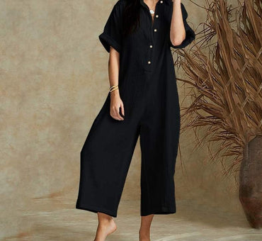 VONDA Women Jumpsuits 2021 Summer Sexy Short Sleeve Rompers Wide Leg Pants Casual Loose Long Playsuits Femme Overalls Overalls - east2cart.uk