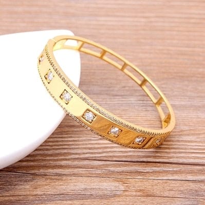 New Arrival Luxury Stackable Statement Gold Bangle for Women Wedding Cubic Zircon Crystal CZ Dubai Gold Plated Bracelets Gifts - east2cart.uk