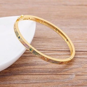 New Arrival Luxury Stackable Statement Gold Bangle for Women Wedding Cubic Zircon Crystal CZ Dubai Gold Plated Bracelets Gifts - east2cart.uk