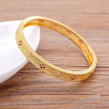 New Arrival Luxury Stackable Statement Gold Bangle for Women Wedding Cubic Zircon Crystal CZ Dubai Gold Plated Bracelets Gifts - east2cart.uk