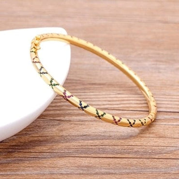 New Arrival Luxury Stackable Statement Gold Bangle for Women Wedding Cubic Zircon Crystal CZ Dubai Gold Plated Bracelets Gifts - east2cart.uk