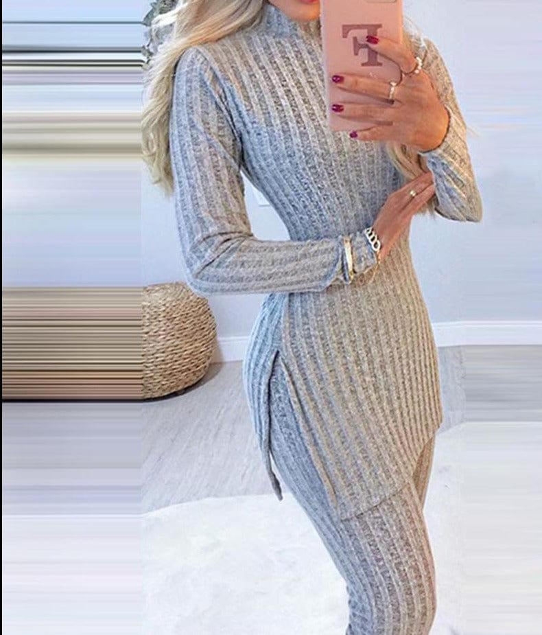 Long Sleeve Ribbed Sweater And Trouser Set