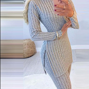 Long Sleeve Ribbed Sweater And Trouser Set