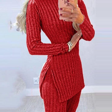 Long Sleeve Ribbed Sweater And Trouser Set