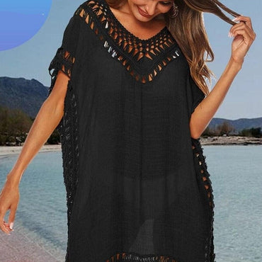 Crochet Knitted Tassel Tie Tunic - east2cart.uk