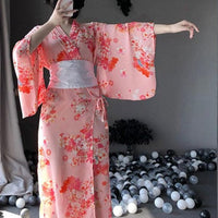Japanese Pink Kimono With White Bow-Knot Waistband