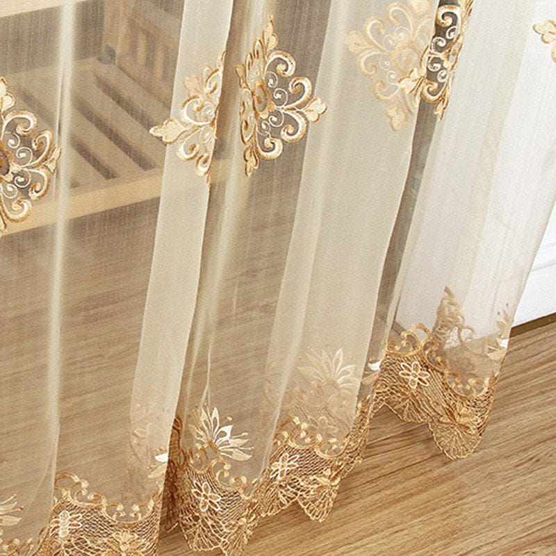 Luxury Embroidered Sheer Voile Curtains Window Drapes Cortina for Living Room Door Gold Lace Curtains Tulle Windows - east2cart.uk