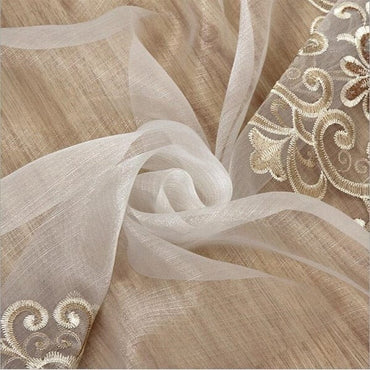 Luxury Embroidered Sheer Voile Curtains Window Drapes Cortina for Living Room Door Gold Lace Curtains Tulle Windows - east2cart.uk