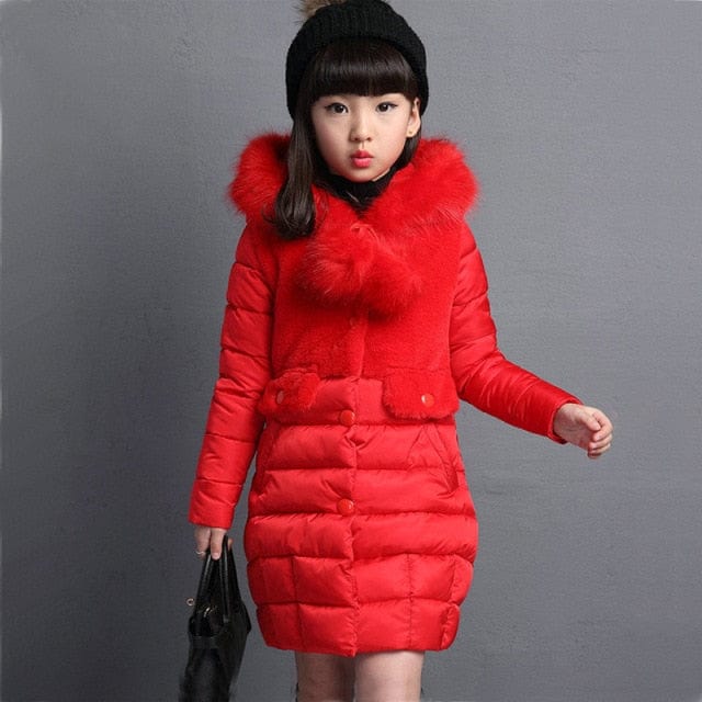 Girls Windbreaker Hooded Red Winter Coat