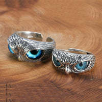 Real 925 Sterling Silver Demon Eye Owl Ring For Women Girl Lovers Retro Animal Open Adjustable Ring Statement Ring Jewelry Gift - east2cart.uk