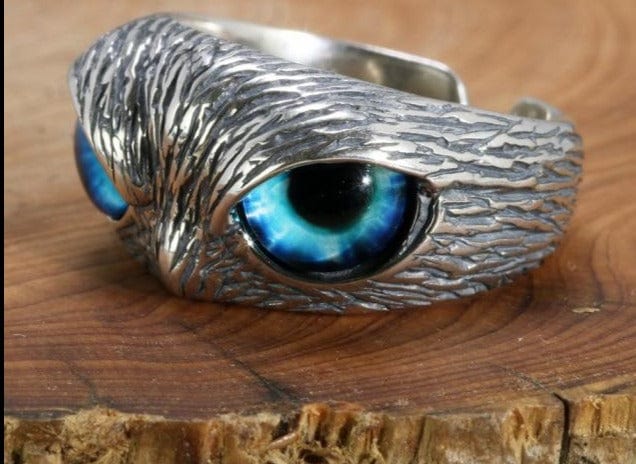 Real 925 Sterling Silver Demon Eye Owl Ring For Women Girl Lovers Retro Animal Open Adjustable Ring Statement Ring Jewelry Gift - east2cart.uk