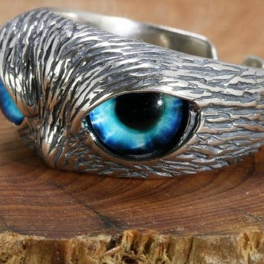 Real 925 Sterling Silver Demon Eye Owl Ring For Women Girl Lovers Retro Animal Open Adjustable Ring Statement Ring Jewelry Gift - east2cart.uk