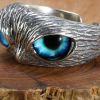 Real 925 Sterling Silver Demon Eye Owl Ring For Women Girl Lovers Retro Animal Open Adjustable Ring Statement Ring Jewelry Gift - east2cart.uk