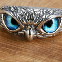 Real 925 Sterling Silver Demon Eye Owl Ring For Women Girl Lovers Retro Animal Open Adjustable Ring Statement Ring Jewelry Gift - east2cart.uk