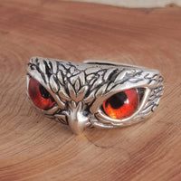 Real 925 Sterling Silver Demon Eye Owl Ring For Women Girl Lovers Retro Animal Open Adjustable Ring Statement Ring Jewelry Gift - east2cart.uk