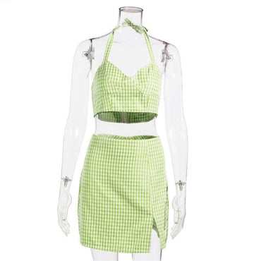 Two Piece Bodycon Plaid Skirt Dress Set - east2cart.uk