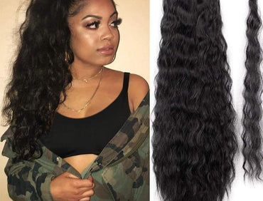 Vigorous Corn Wavy Long Ponytail Synthetic Hairpiece Wrap on Clip Hair Extensions Ombre Brown Pony Tail Blonde Fack Hair - east2cart.uk