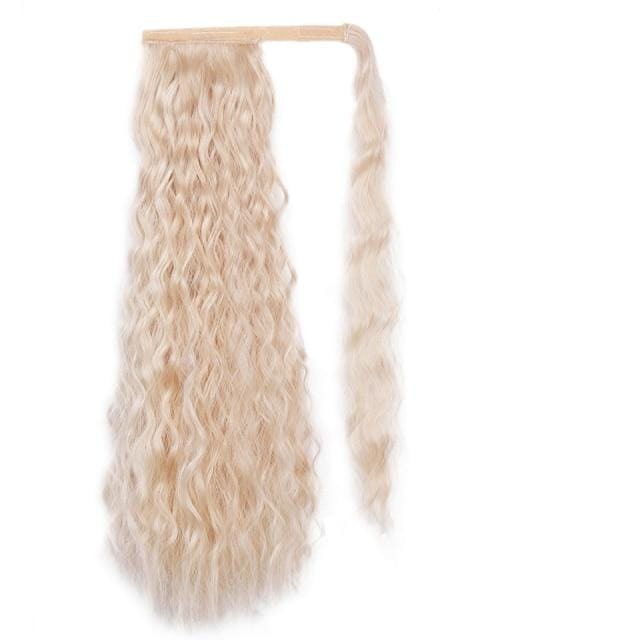 Vigorous Corn Wavy Long Ponytail Synthetic Hairpiece Wrap on Clip Hair Extensions Ombre Brown Pony Tail Blonde Fack Hair - east2cart.uk