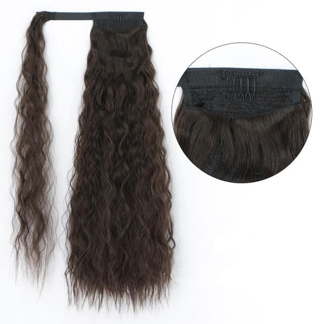 Vigorous Corn Wavy Long Ponytail Synthetic Hairpiece Wrap on Clip Hair Extensions Ombre Brown Pony Tail Blonde Fack Hair - east2cart.uk