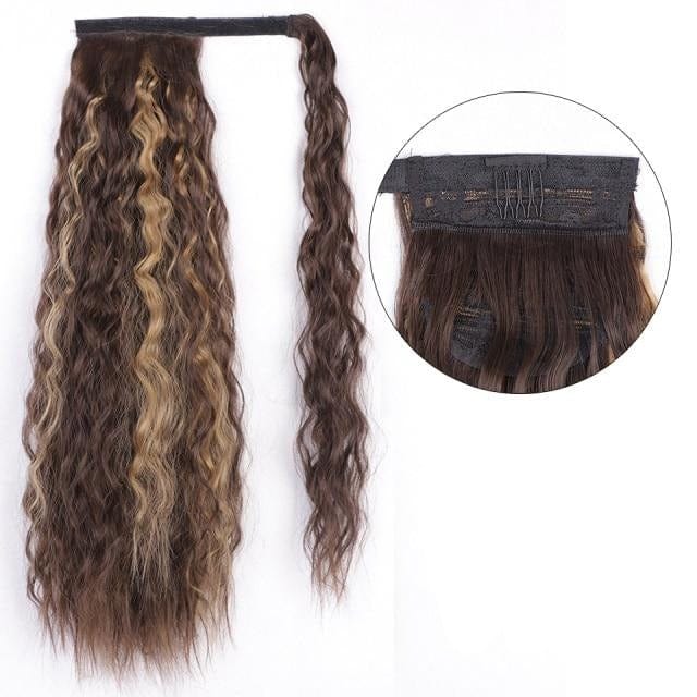 Vigorous Corn Wavy Long Ponytail Synthetic Hairpiece Wrap on Clip Hair Extensions Ombre Brown Pony Tail Blonde Fack Hair - east2cart.uk