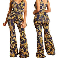 S-3XL Women Sexy V-neck Print Spaghetti Strap Jumpsuits Summer Casual Loose Open Back Sleeveless Floor-length Jumpsuit - east2cart.uk