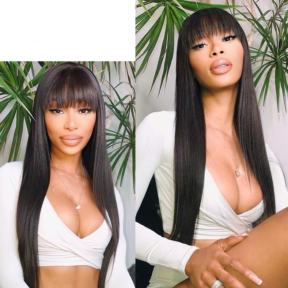 Straight Glueless Full Machine Made Human Hair Wig - east2cart.uk