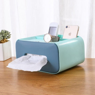 Tissue Storage Box Napkin Holder Multifunctional Sundries Storage Ontainer Living Room Stationery Organizer Box for Home Office - east2cart.uk