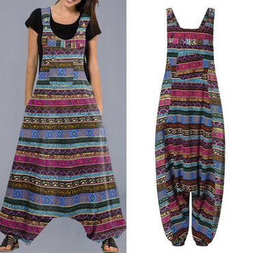 Vintage Floral Printed Jumpsuits Sexy Sleeveless Office Overalls VONDA 2021  Summer Dungarees Femme Bohemian Rompers - east2cart.uk