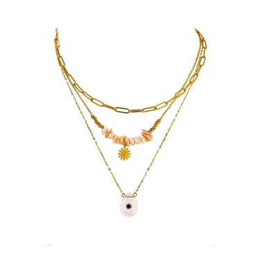 Yhpup Stainless Steel High Quality 18 K Layered Necklace Bohemian Natural Pearl Stone Handmade Statement Gold Necklace Jewelry - east2cart.uk