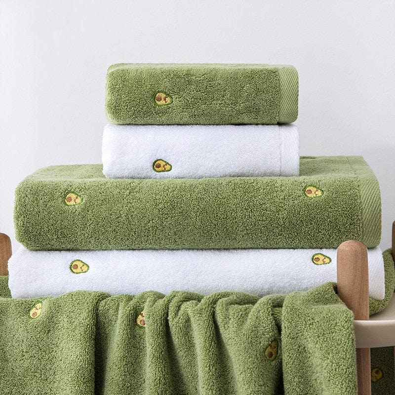 Avocado Embroidered Luxury Thick Cotton Bath Towels - east2cart.uk