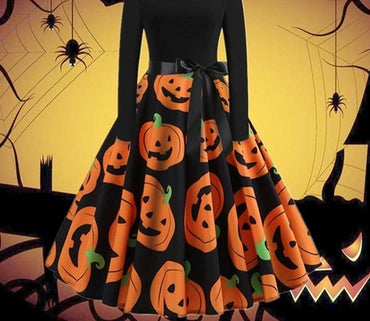 Halloween Princess Long Sleeve Pumpkin Party Dress