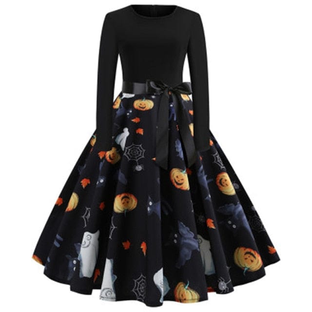 Halloween Princess Long Sleeve Pumpkin Party Dress