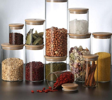 Storage Tank Food Container Bamboo Covered High Borosilicate Food Sealed Glass Tank Kitchen Miscellaneous Grain Organizer - east2cart.uk