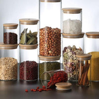 Storage Tank Food Container Bamboo Covered High Borosilicate Food Sealed Glass Tank Kitchen Miscellaneous Grain Organizer - east2cart.uk