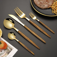5Pcs/ Stainless Steel Cutlery With Wooden Handle - east2cart.uk