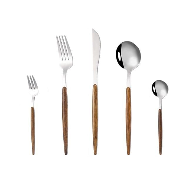 5Pcs/ Stainless Steel Cutlery With Wooden Handle - east2cart.uk