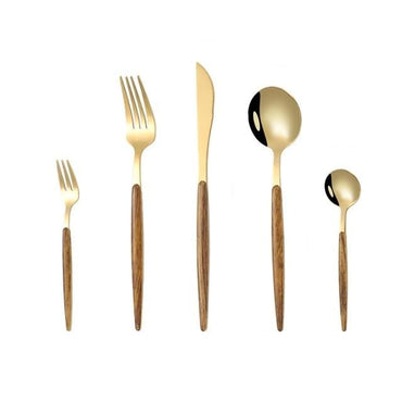 5Pcs/ Stainless Steel Cutlery With Wooden Handle - east2cart.uk