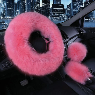 3PCS Fur Steering Wheel Cover Set