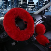 3PCS Fur Steering Wheel Cover Set