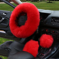 3PCS Fur Steering Wheel Cover Set