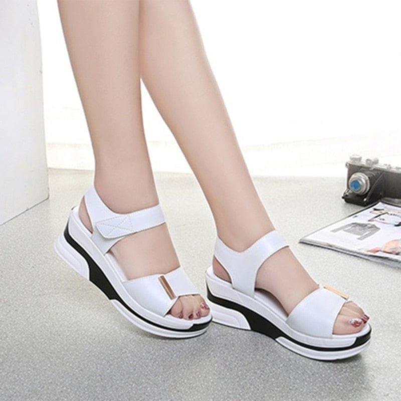 Pu Leather Ladies White Open Toe Heels