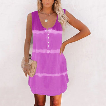 Tie dye Sleeveless Loose Casual Dress - east2cart.uk