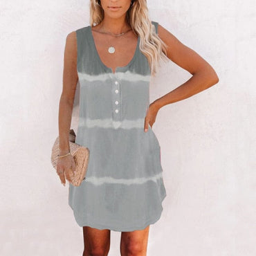 Tie dye Sleeveless Loose Casual Dress - east2cart.uk