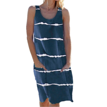 Tie Dye Striped Pocket Casual Dress - east2cart.uk