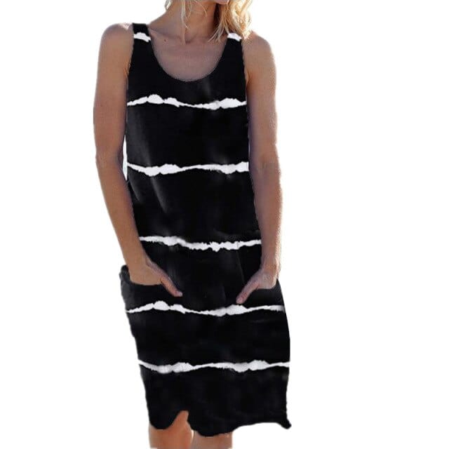 Tie Dye Striped Pocket Casual Dress - east2cart.uk