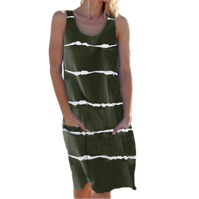 Tie Dye Striped Pocket Casual Dress - east2cart.uk