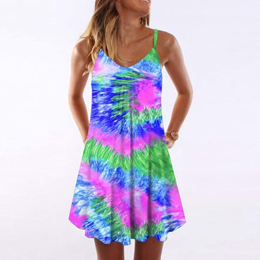 Tie Dye Striped Mini Dress - east2cart.uk