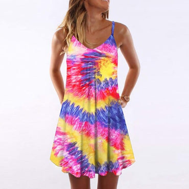 Tie Dye Striped Mini Dress - east2cart.uk