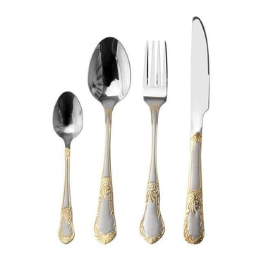 Upspirit 16 Pcs Gold Stainless Steel Tableware Cutlery Set Spoon Knives Forks Dinnerware Flatware Set Silverware Kitchen Kit - east2cart.uk